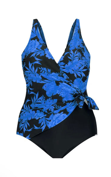 Capriosca - Waist Tie XOver One Piece - Black/Blue