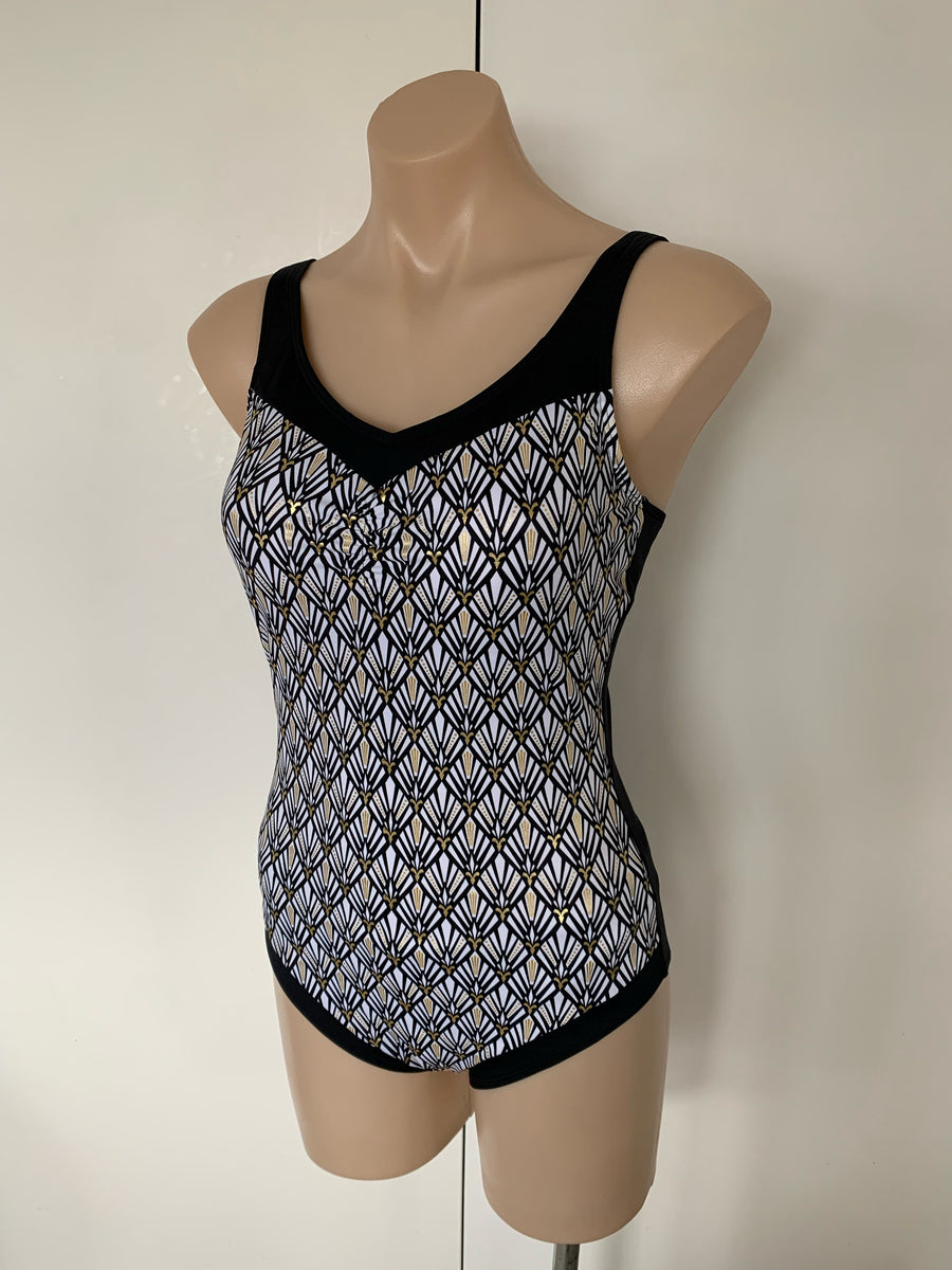 Amoena One Piece Black/White/Gold Lulu Swimwear Australia